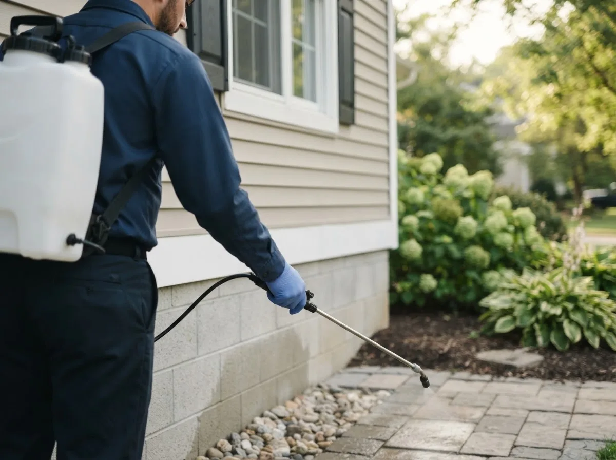 Pest control technician inspecting a home in Lee, MA